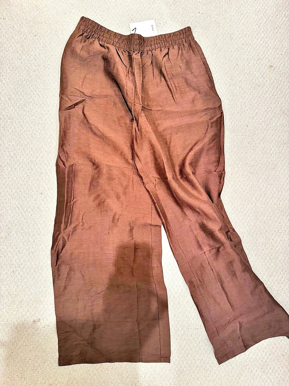 Mango Wide Leg Linen Pants in Brown